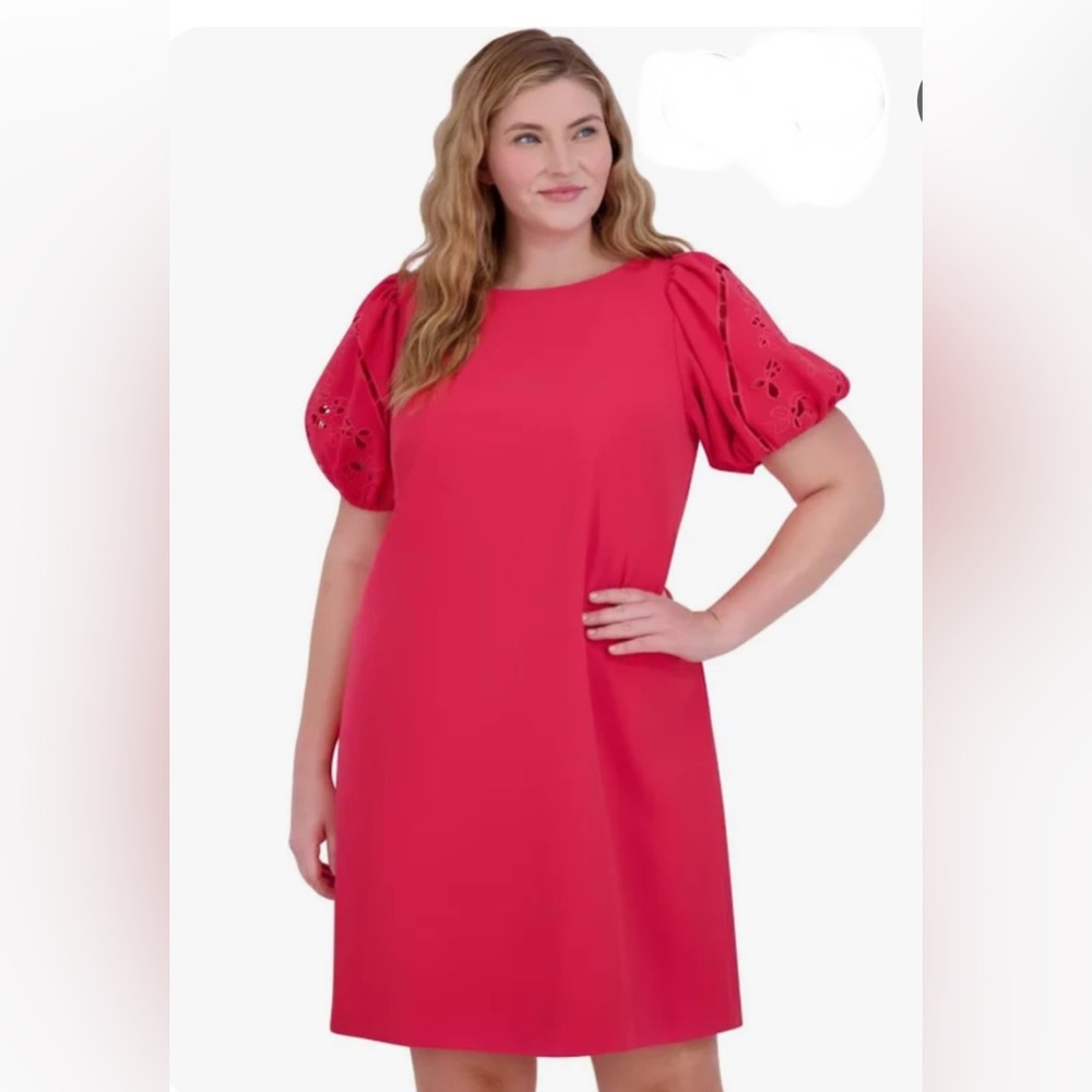 Vince Camuto Pink Eyelet Puff Sleeve Shift Dress Plus Size